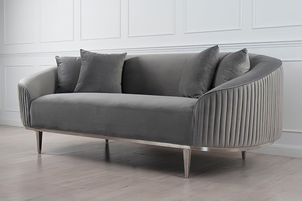 Lisbon Grey Velvet Luxury Modern Sofa [3 Seater] - MOOAZAA 
