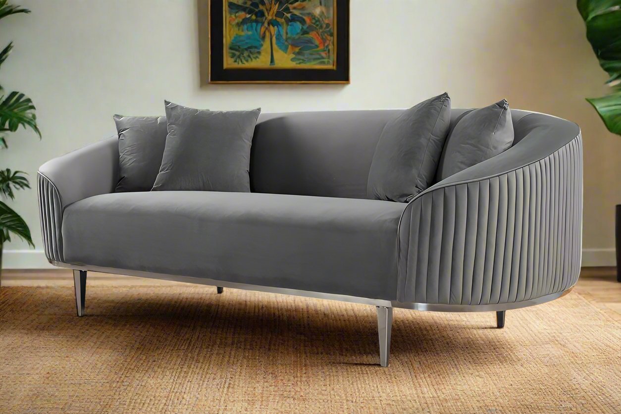 Lisbon Grey Velvet Luxury Modern Sofa [3 Seater] - MOOAZAA 