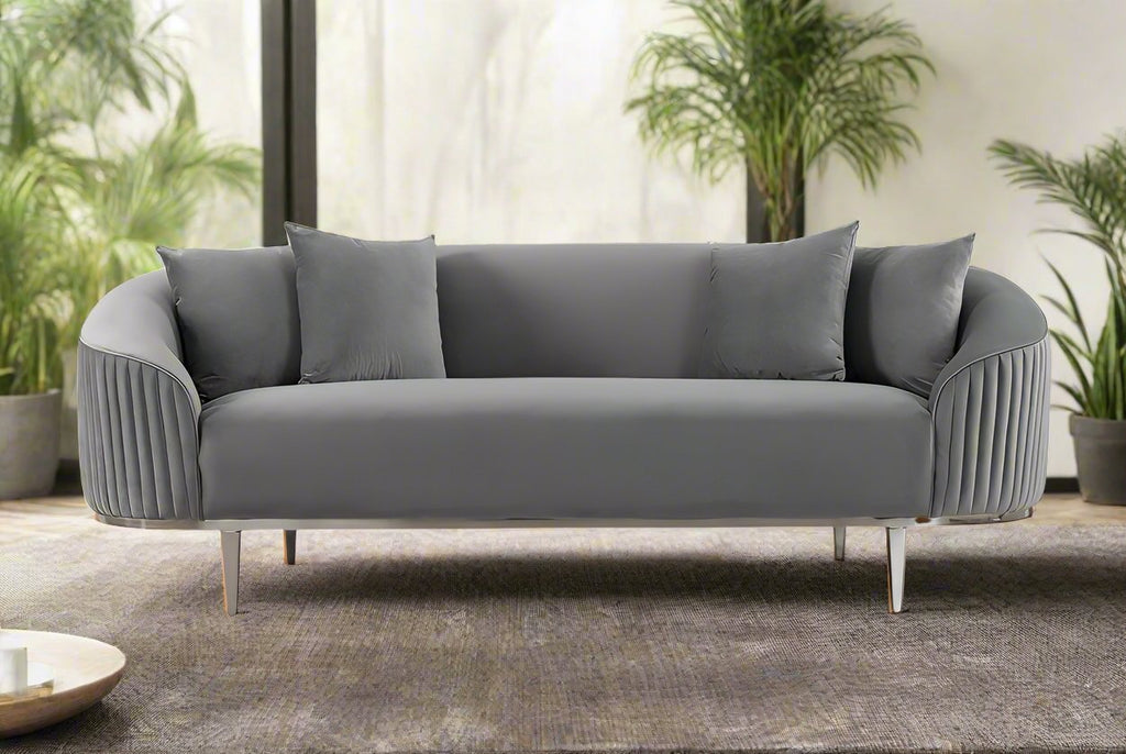 Lisbon Grey Velvet Luxury Modern Sofa [3 Seater] - MOOAZAA 
