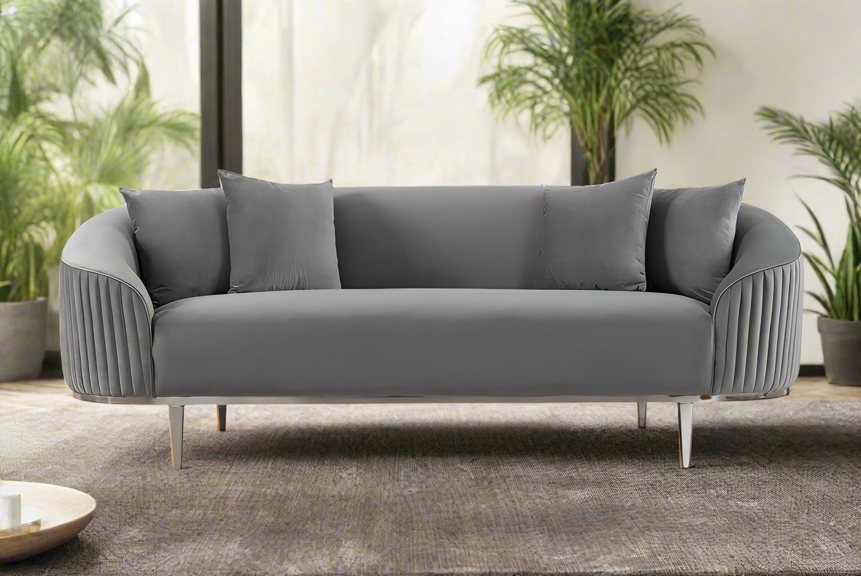 Lisbon Grey Velvet Luxury Modern Sofa [3 Seater] - MOOAZAA 