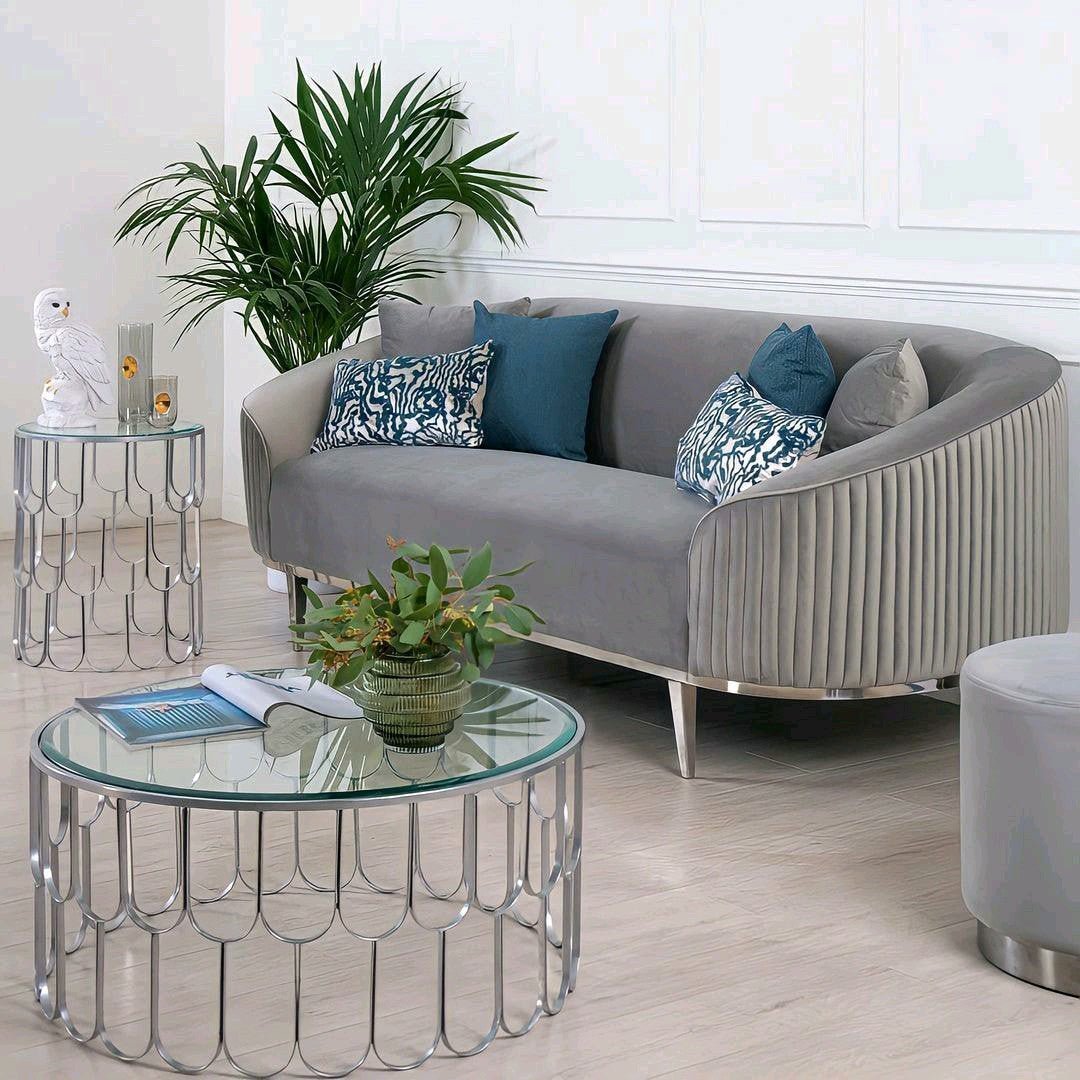 Lisbon Grey Velvet Luxury Modern Sofa [3 Seater] - MOOAZAA 
