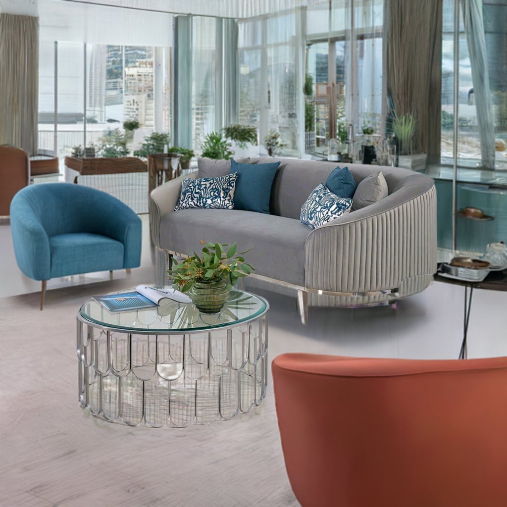 Lisbon Grey Velvet Luxury Modern Sofa [3 Seater] - MOOAZAA 