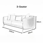 Line drawing of a 3-seater sofa with dimensions labeled