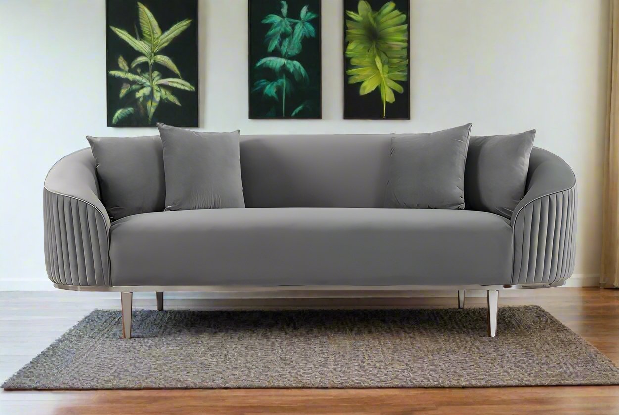 Lisbon Grey Velvet Luxury Modern Sofa [3 Seater] - MOOAZAA 