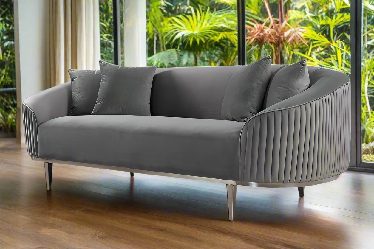 Lisbon Grey Velvet Luxury Modern Sofa [3 Seater] - MOOAZAA 