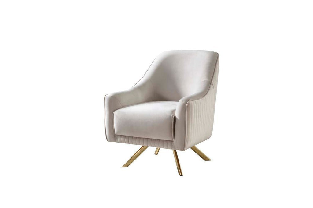 Beige armchair with wooden legs on a white background