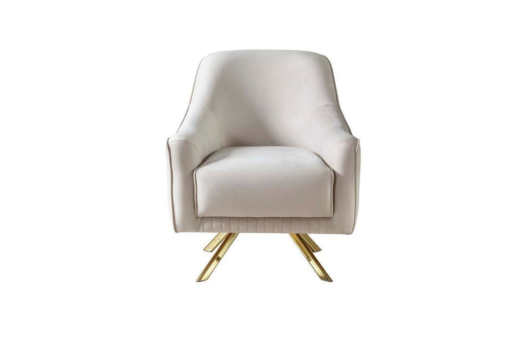 Beige armchair with gold legs on a white background