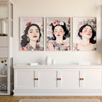 Living Room Art Paintings | Set of 3 Boho Women Wall art Prints