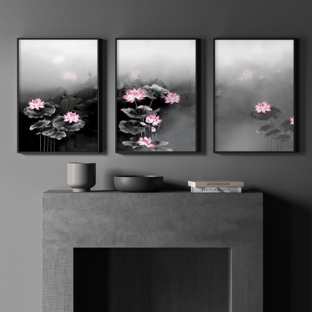 Living Room Canvas Art | Set of 3 Asian Inspired Wall art Prints