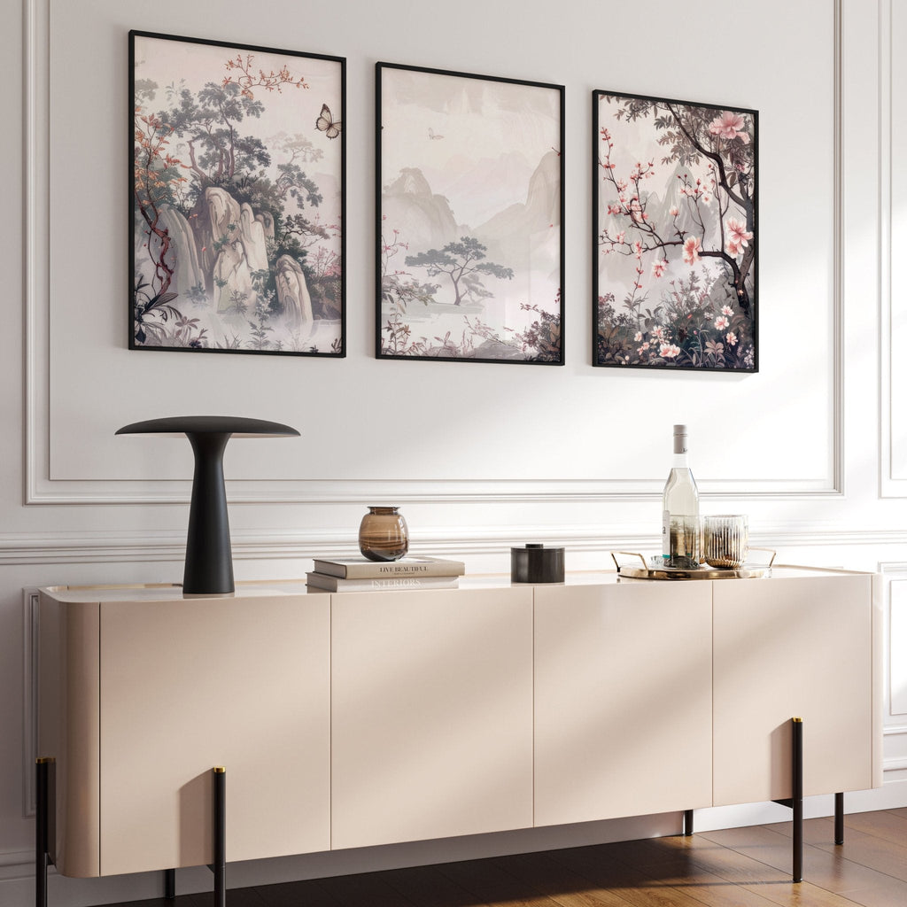 Living Room Picture Wall | Set of 3 Chinoiserie Wall art Prints