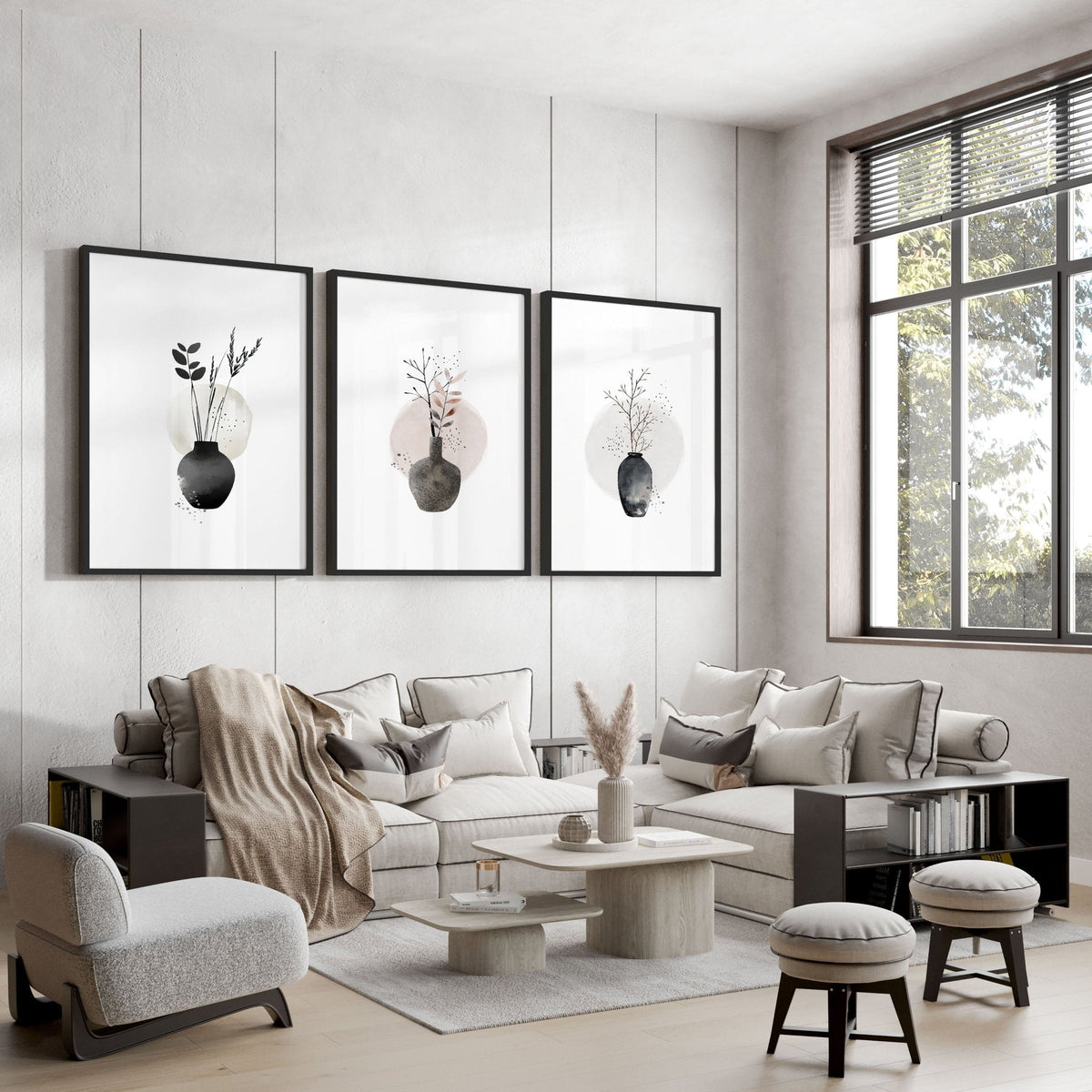 Living Room Prints Set of 3 | Neutral Japanese Wall Art