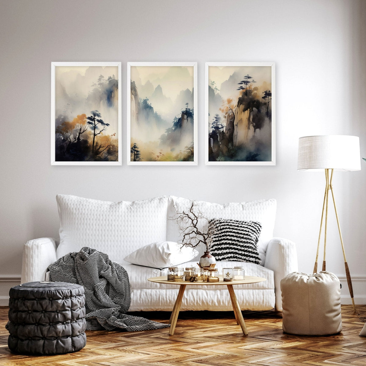 Living Room Wall Decor Modern | Set of 3 Asian Inspired Wall art Prints