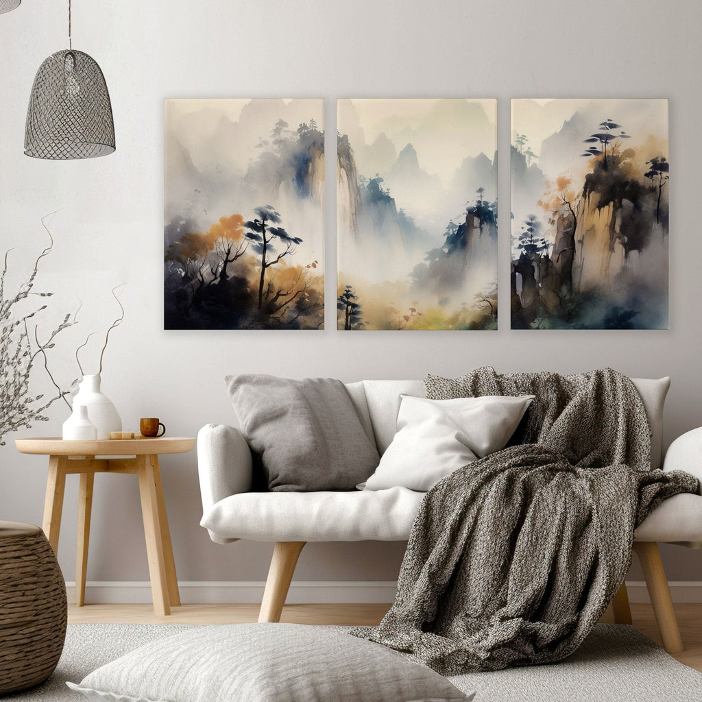 Living Room Wall Decor Modern | Set of 3 Asian Inspired Wall art Prints