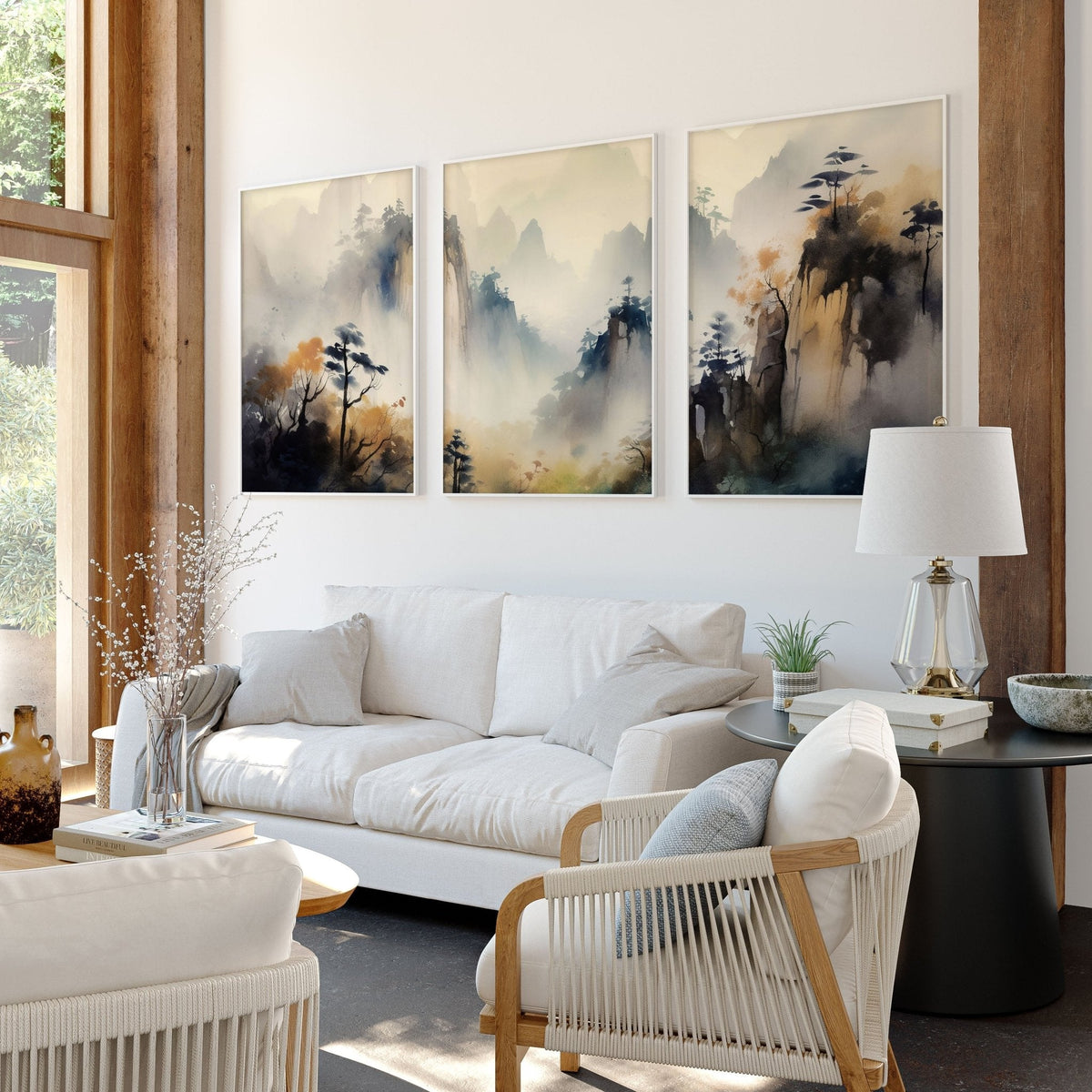 Living Room Wall Decor Modern | Set of 3 Asian Inspired Wall art Prints