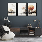 Living Room Wall Decor | Set of 3 Asian Inspired Wall art Prints