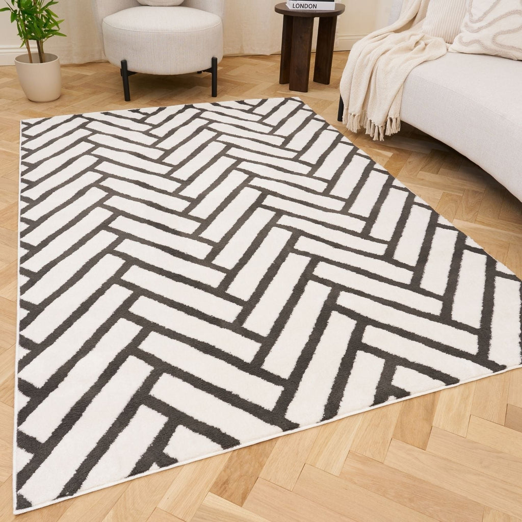 Loft Chevron Dark Grey Rug - MOOAZAA