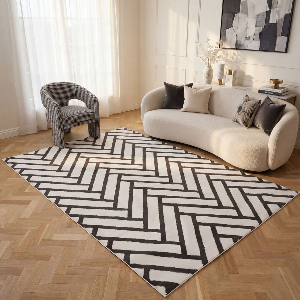 Loft Chevron Dark Grey Rug - MOOAZAA