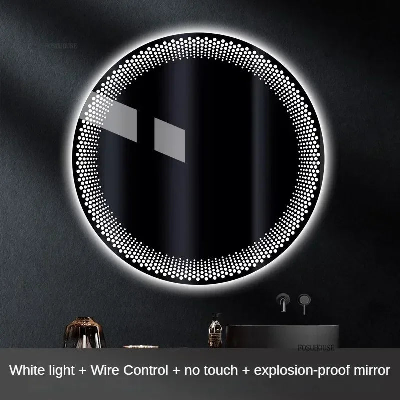Round LED mirror white light on a dark background