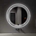Round LED day light mirror on a dark wall
