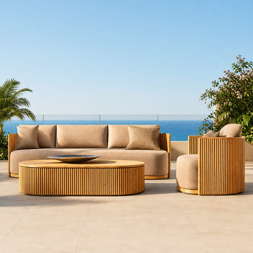 Luxury Teak Outdoor Sectional Sofa Set with Waterproof Cushions - MOOAZAA