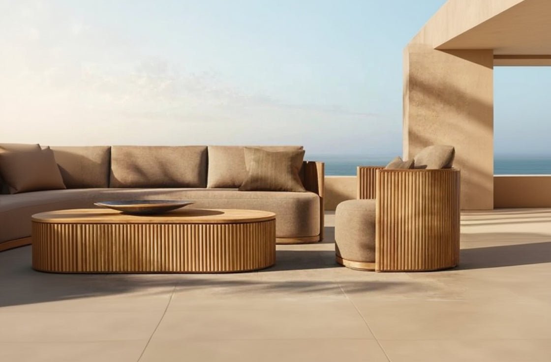 Luxury Teak Outdoor Sectional Sofa Set with Waterproof Cushions - MOOAZAA