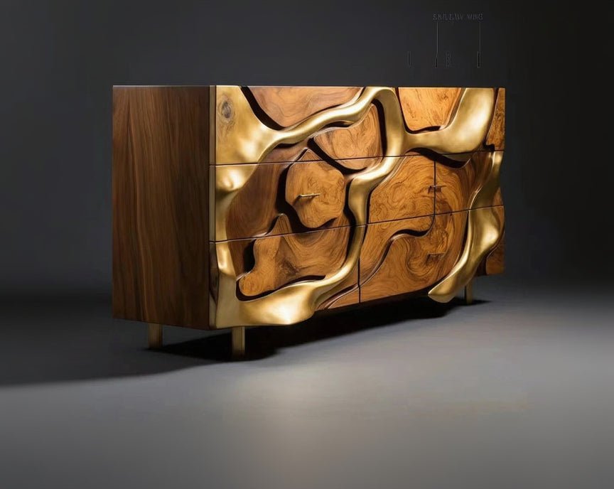 Luxury Walnut Retro Entrance Cabinet - MOOAZAA