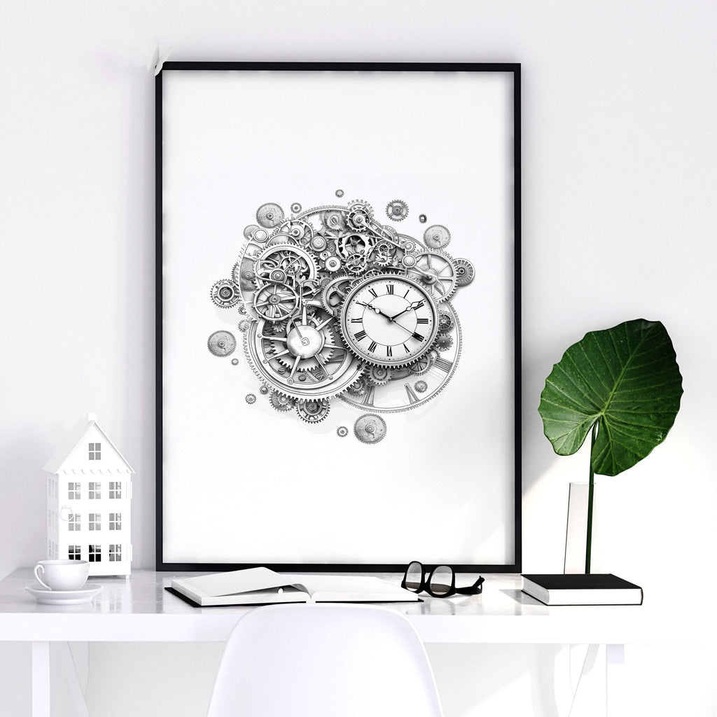Male Office Decor | Set of 3 Abstract Clocks Wall art Prints