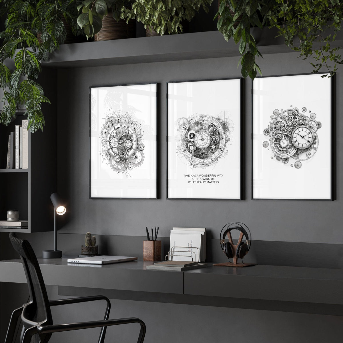 Male Office Decor | Set of 3 Abstract Clocks Wall art Prints