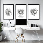 Male Office Decor | Set of 3 Abstract Clocks Wall art Prints