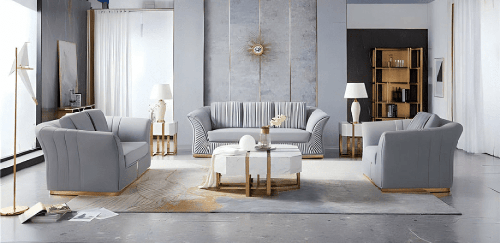 Manhattan Sofa Set in Luxury Grey Velvet - MOOAZAA 