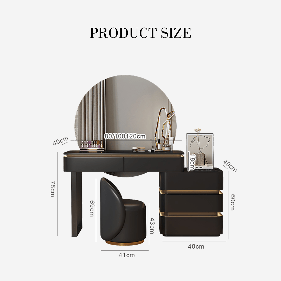 Dressing table with mirror and dimensions labeled