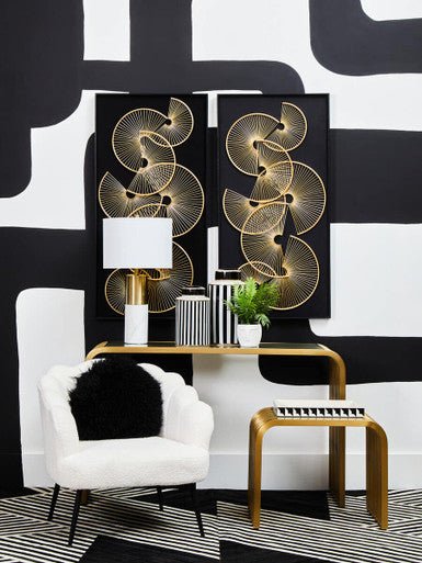 Matte Gold Slatted Console Table with Clear Glass Top | Vogue - MOOAZAA