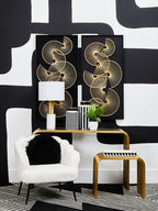 Matte Gold Slatted Console Table with Clear Glass Top | Vogue - MOOAZAA