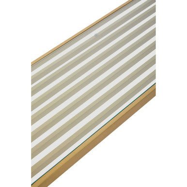 Matte Gold Slatted Console Table with Clear Glass Top | Vogue - MOOAZAA