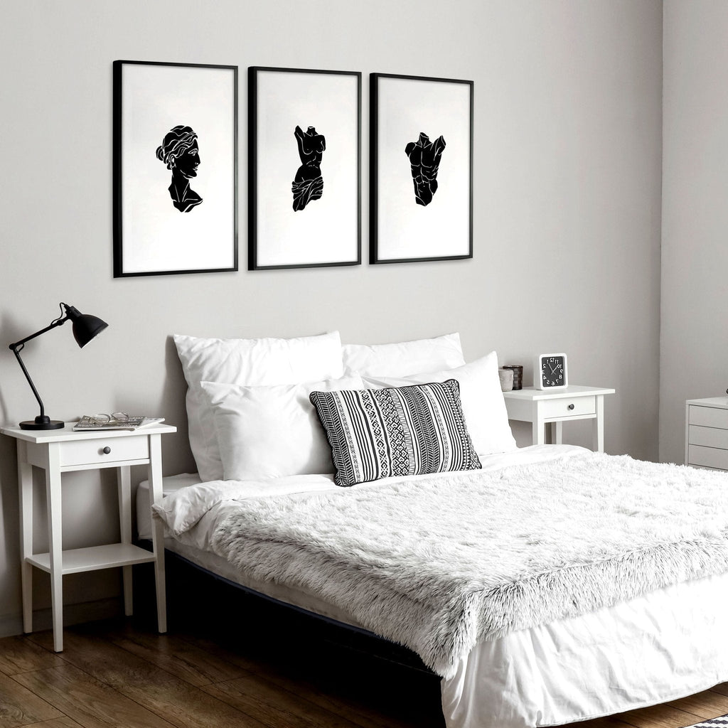 Minimalist Decor Bedroom | Set of 3 Sculpture Wall art Prints