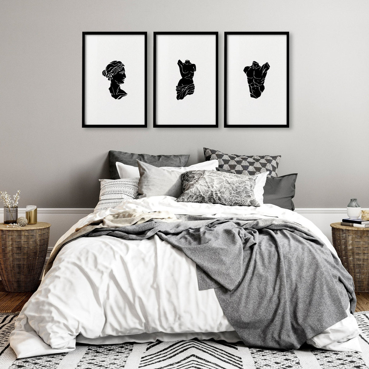 Minimalist Decor Bedroom | Set of 3 Sculpture Wall art Prints