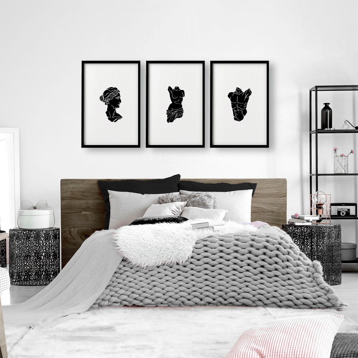 Minimalist Decor Bedroom | Set of 3 Sculpture Wall art Prints