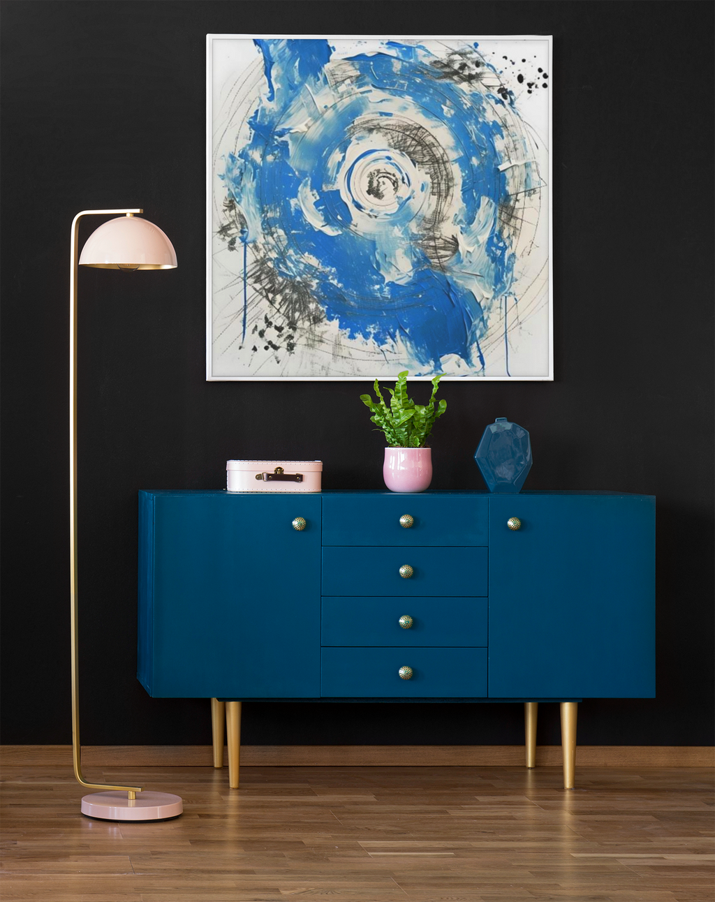 Abstract Blue & White Impasto Art Print