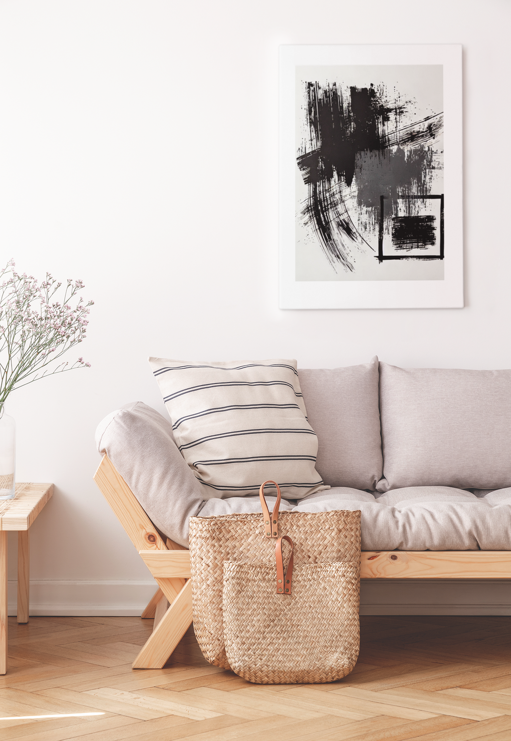 Minimal Abstract Wall Art  - Bold Black Brushstroke Canvas