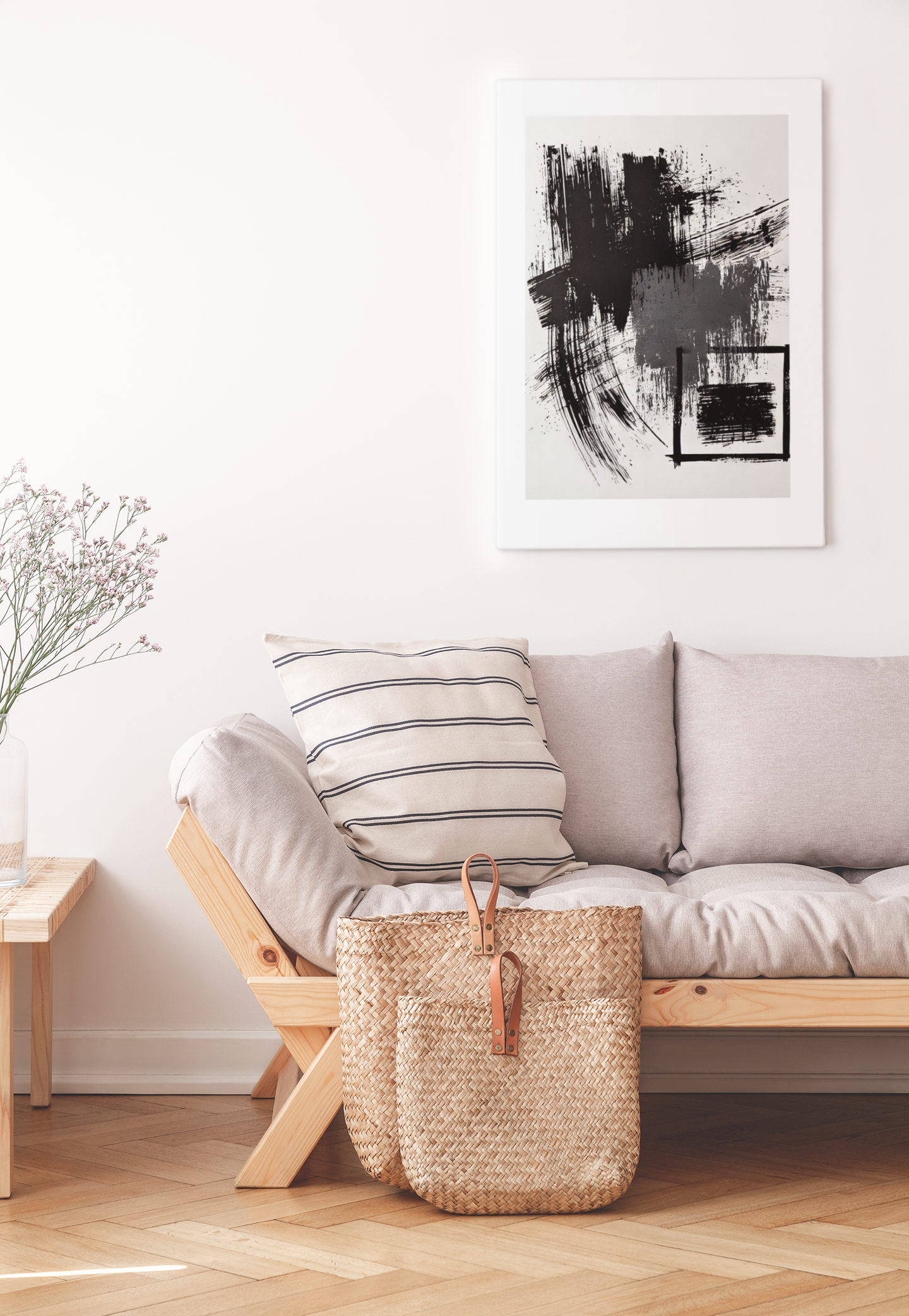 Minimal Abstract Wall Art  - Bold Black Brushstroke Canvas
