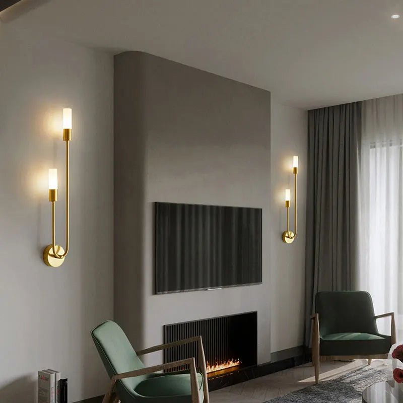 Modern Brass & Black LED Wall Lamp – Double Light Wall Sconce - MOOAZAA