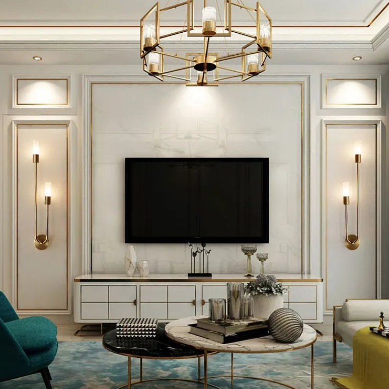 Modern Brass & Black LED Wall Lamp – Double Light Wall Sconce - MOOAZAA