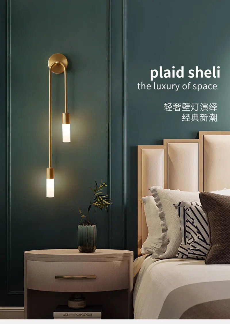 Modern Brass & Black LED Wall Lamp – Double Light Wall Sconce - MOOAZAA