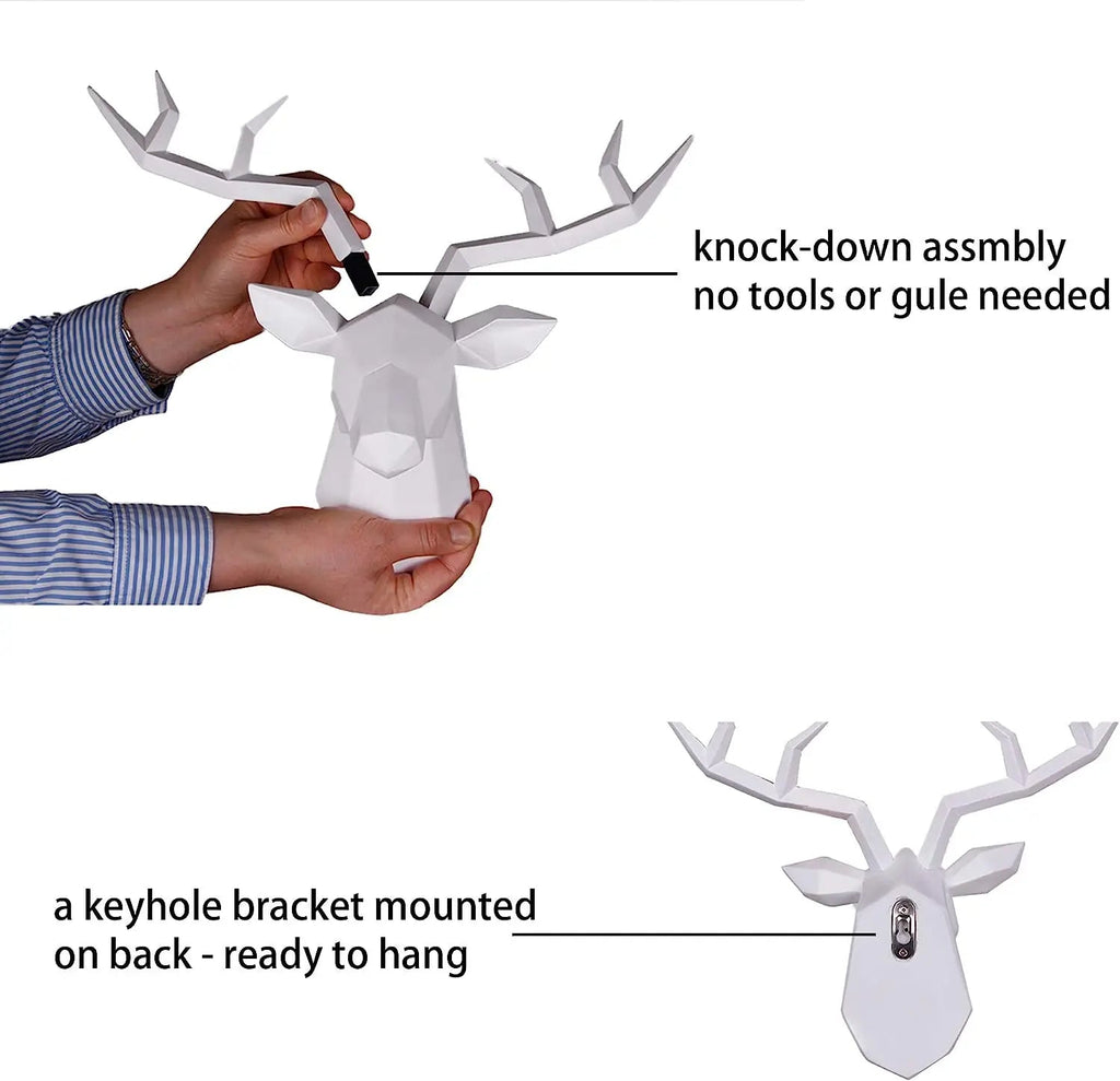 Modern Geometric Deer Head Wall Sculpture – Resin Antler Decor - MOOAZAA