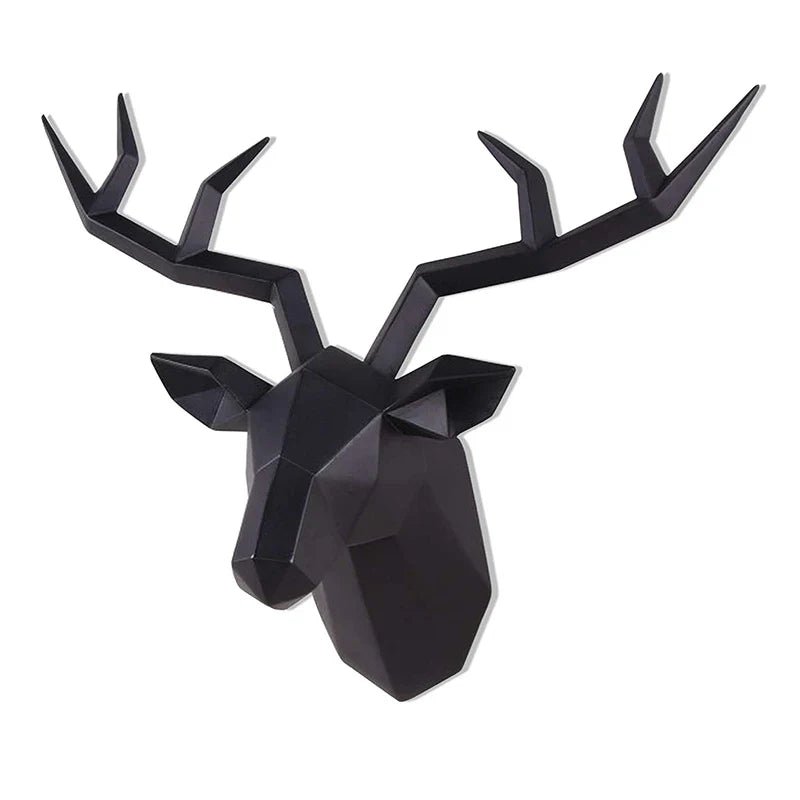 Modern Geometric Deer Head Wall Sculpture – Resin Antler Decor - MOOAZAA