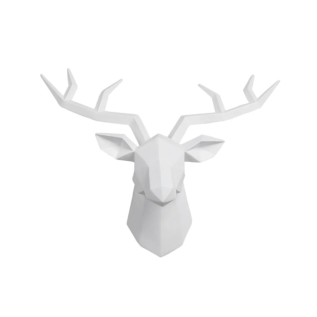 Modern Geometric Deer Head Wall Sculpture – Resin Antler Decor - MOOAZAA