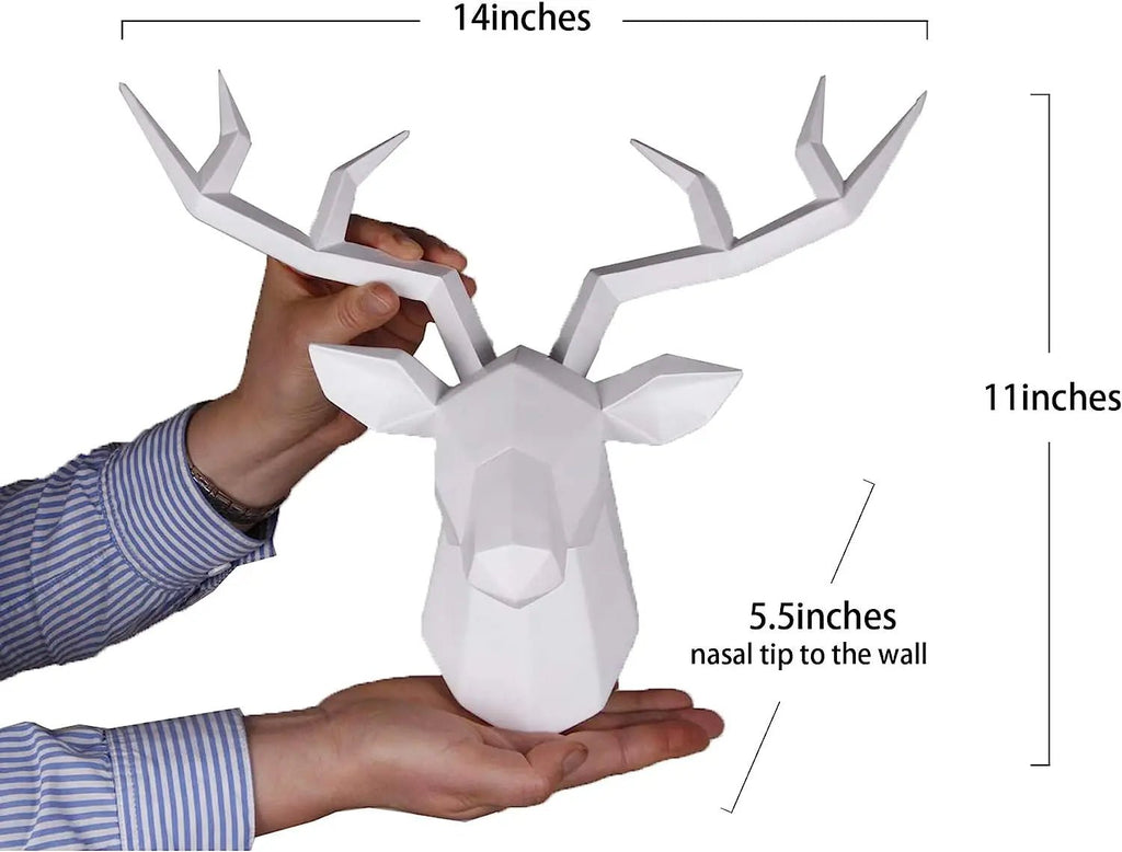 Modern Geometric Deer Head Wall Sculpture – Resin Antler Decor - MOOAZAA