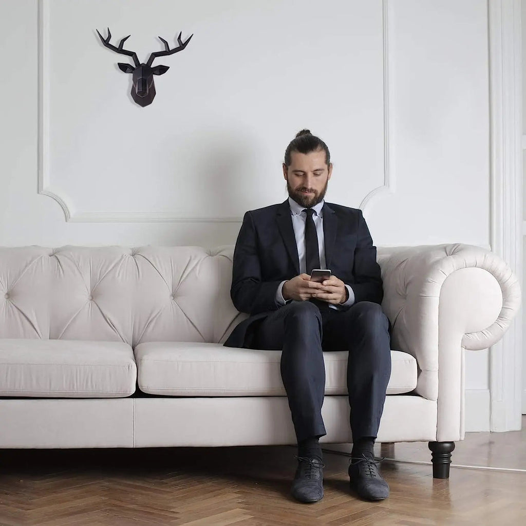 Modern Geometric Deer Head Wall Sculpture – Resin Antler Decor - MOOAZAA