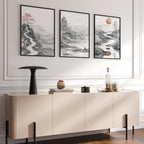 Modern Living Room Art | Set of 3 Asian Inspired Wall art Prints