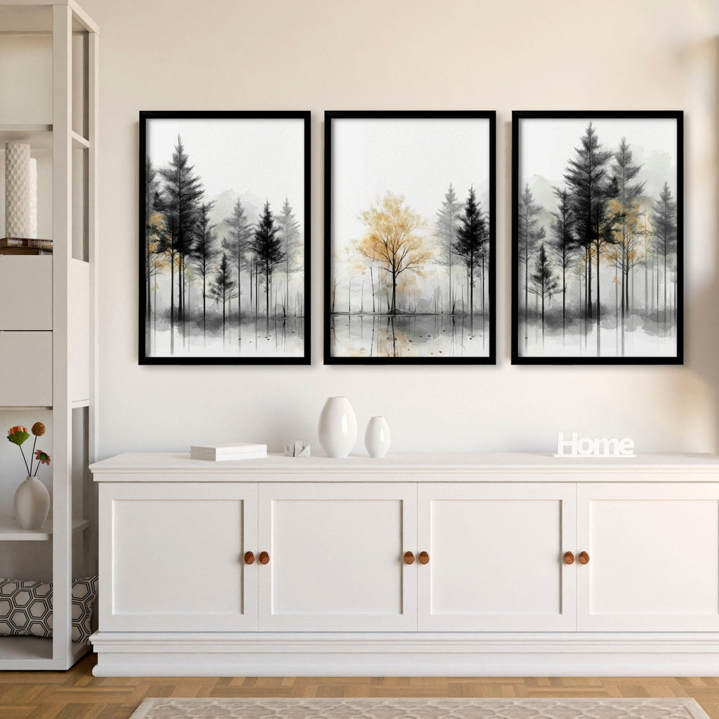 Modern Living Room Wall Art | Set of 3 Asian Inspired Wall art Prints